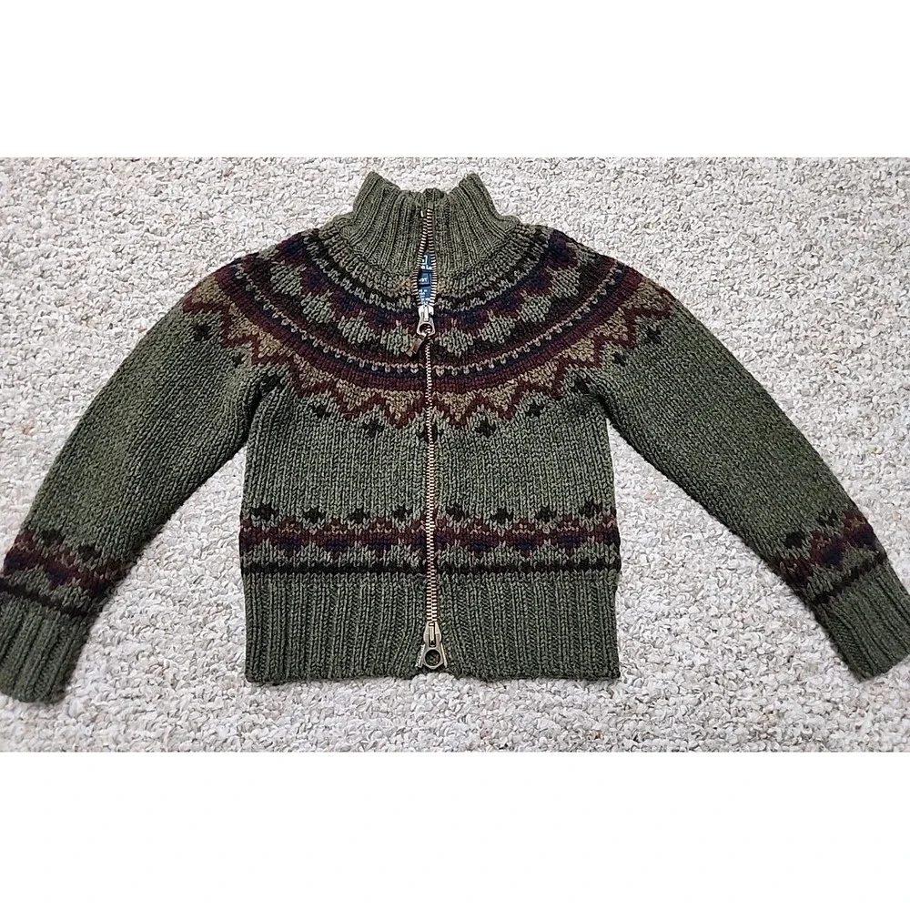 Vintage Toddler Polo Ralph Lauren Lambs Wool Silk Cashmere Sweater Zip Fair Isle